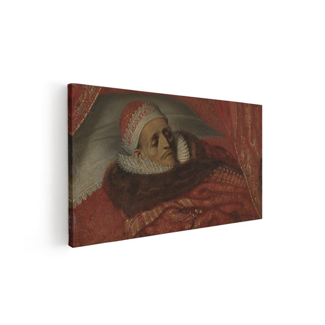 Canvas schilderij vooraanzicht Stadhouder Prins Maurits op zijn Praalbed - Adriaen Pietersz. van de Venne