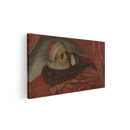 Canvas schilderij vooraanzicht Stadhouder Prins Maurits op zijn Praalbed - Adriaen Pietersz. van de Venne