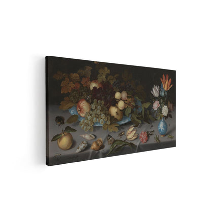 Canvas schilderij vooraanzicht Stilleven met Vruchten en Bloemen - Balthasar van der Ast
