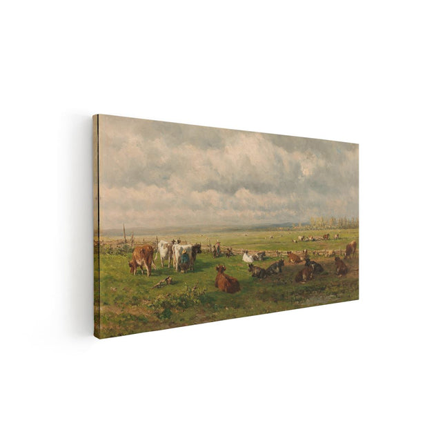 Canvas schilderij vooraanzicht Weidelandschap met Vee - Willem Roelofs