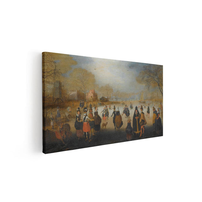 Canvas schilderij vooraanzicht Winterlandschap met Schaatsers - Adam van Breen