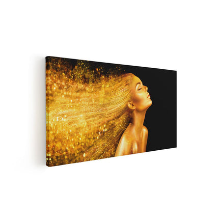Canvas schilderij vooraanzicht Gouden Vrouw met Lange Haren
