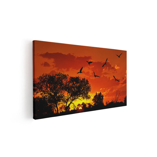 Canvas schilderij vooraanzicht Afrikaans Landschap bij Zonsondergang