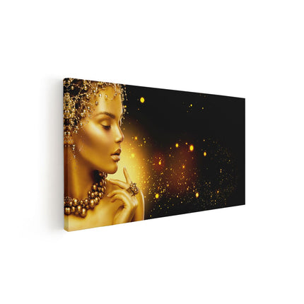 Canvas schilderij vooraanzicht Gouden Meisje met Juwelen