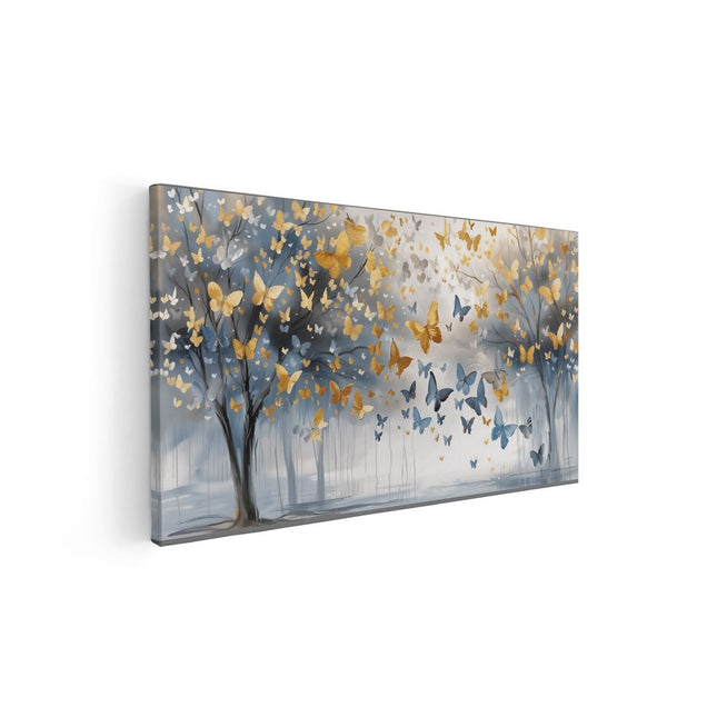 Canvas schilderij vooraanzicht Kunstwerk van Vlinders die over Bomen Vliegen