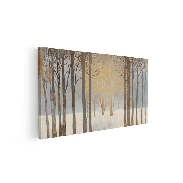 Canvas schilderij vooraanzicht Kunstwerk van Bomen in een Besneeuwd Bos