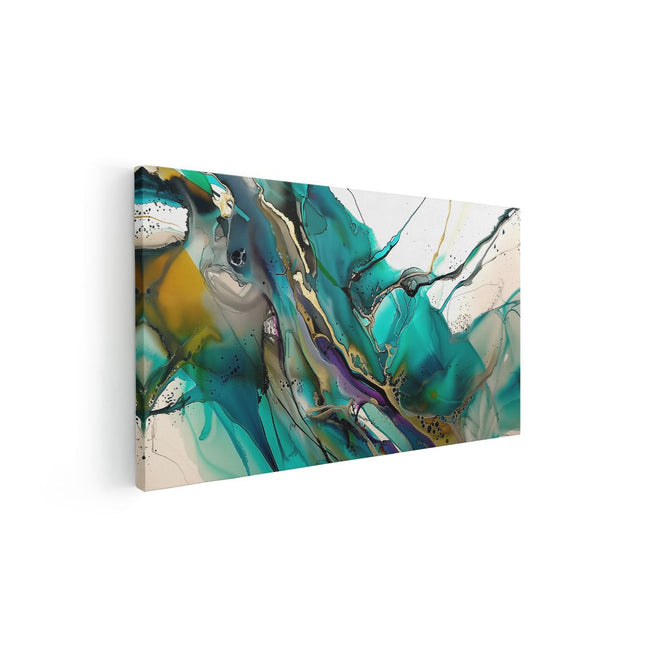 Canvas schilderij vooraanzicht Abstract Kunstwerk met Blauwe, Groene en Gele Kleuren