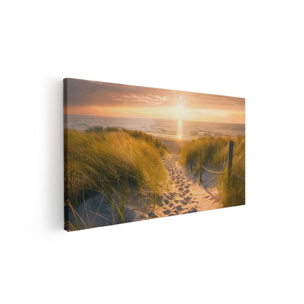 Canvas schilderij vooraanzicht Pad dat Leidt naar het Strand bij Zonsondergang