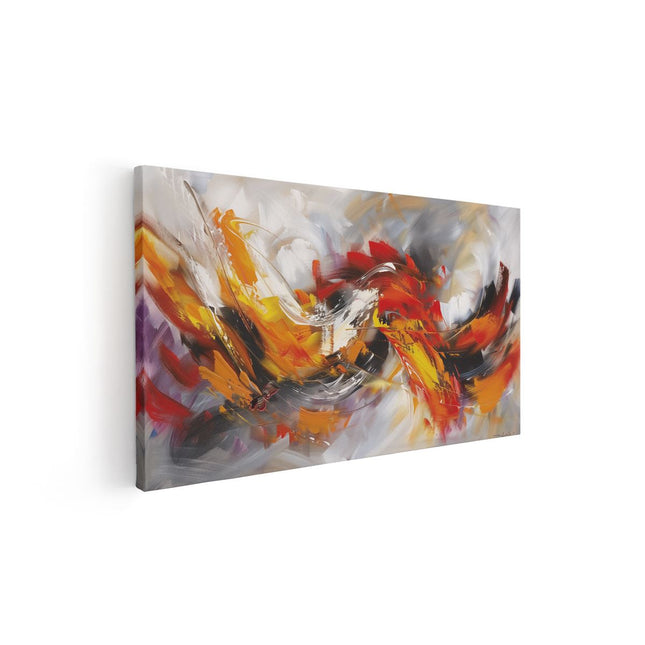 Canvas schilderij vooraanzicht Abstract Kunstwerk met Oranje, Gele en Zwarte Kleuren