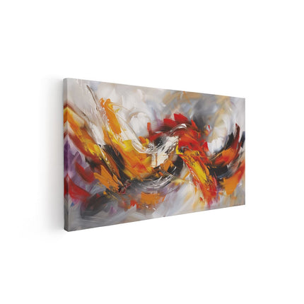 Canvas schilderij vooraanzicht Abstract Kunstwerk met Oranje, Gele en Zwarte Kleuren
