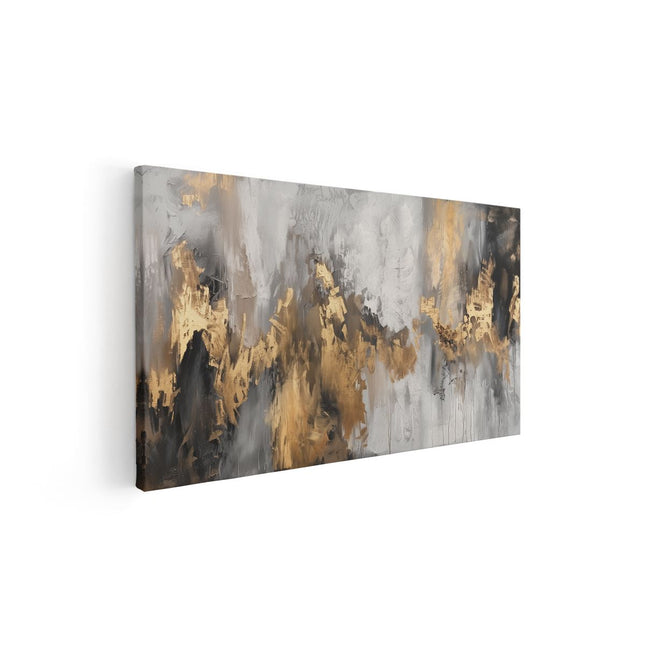 Canvas schilderij vooraanzicht Abstract Kunstwerk met Goud en Zwarte Verf