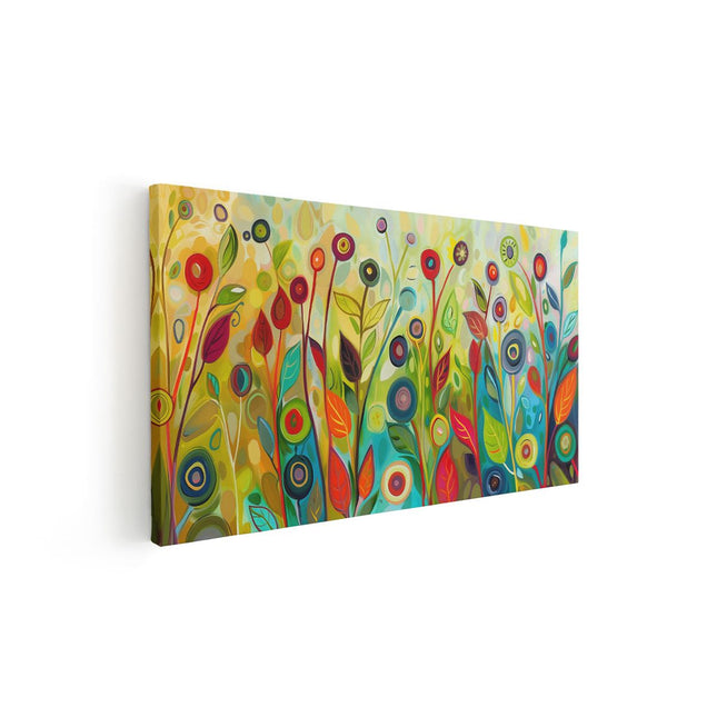 Canvas schilderij vooraanzicht Kleurrijke Bloemen in een Veld