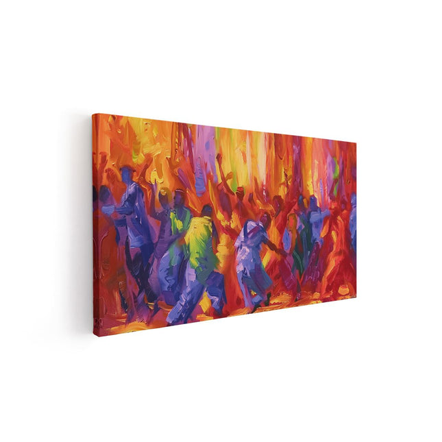 Canvas schilderij vooraanzicht Kleurrijk Kunstwerk van Dansende Mensen
