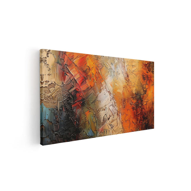 Canvas schilderij vooraanzicht Abstract Kunstwerk met Oranje, Zwarte en Witte Kleuren