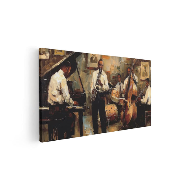 Canvas schilderij vooraanzicht Kunstwerk van een Groep Muzikanten die Muziek Spelen