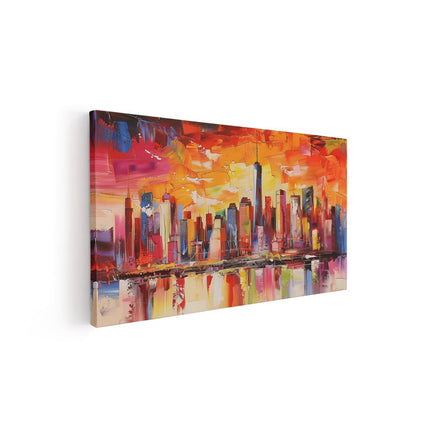 Canvas schilderij vooraanzicht Abstract Kunstwerk van de Skyline van een Stad