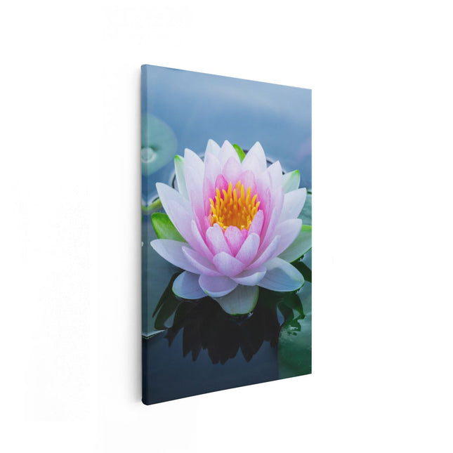Canvas schilderij vooraanzicht Roze Lotusbloem Met Waterlelies 
