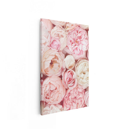 Canvas schilderij vooraanzicht Witte Roze Rozen Boeket - Bloemen