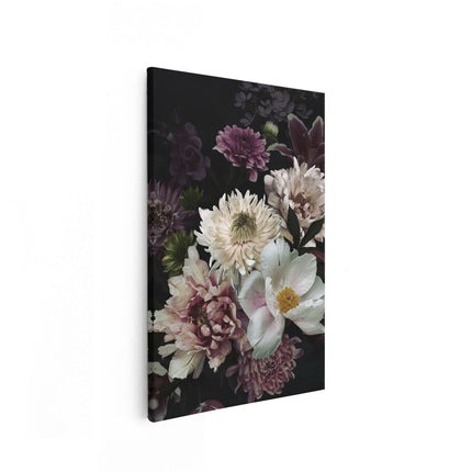 Canvas schilderij vooraanzicht Diverse Bloemen Op Zwart Achtergrond