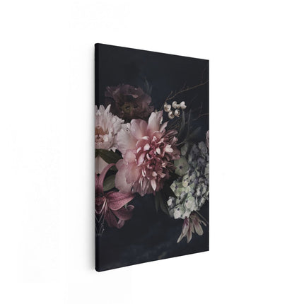 Canvas schilderij vooraanzicht Diverse Bloemen Op Zwart Achtergrond