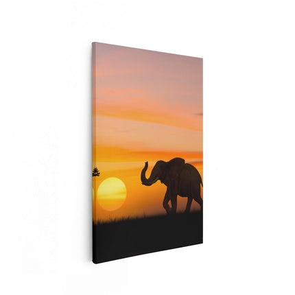 Canvas schilderij vooraanzicht Olifant Silhouet Tijdens Zonsondergang 