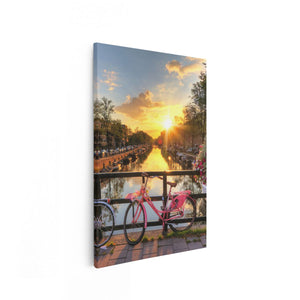 Canvas schilderij vooraanzicht Amsterdamse Brug Met Zonsopgang