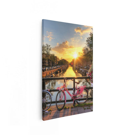 Canvas schilderij vooraanzicht Amsterdamse Brug Met Zonsopgang