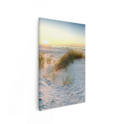 Canvas schilderij vooraanzicht Strand En Duinen Tijdens Zonsondergang