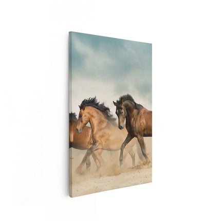 Canvas schilderij vooraanzicht Drie Bruine Paarden