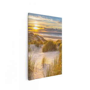 Canvas schilderij vooraanzicht Strand En Duinen Tijdens Zonsondergang