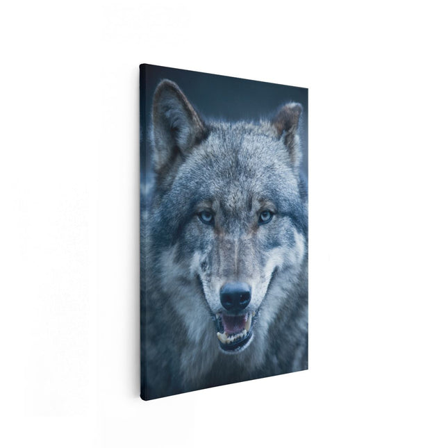 Canvas schilderij vooraanzicht Wolvenkop Met Blauwe Ogen - Wolf