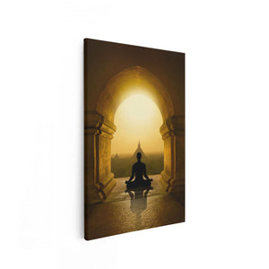 Canvas schilderij vooraanzicht Man Doet Yoga In Een Boeddha Tempel