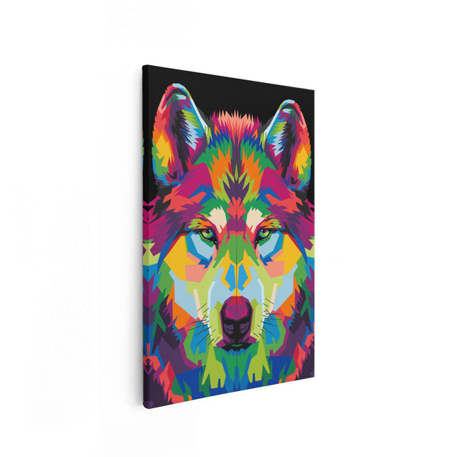 Canvas schilderij vooraanzicht Gekleurde Wolvenkop - Wolf - Abstract