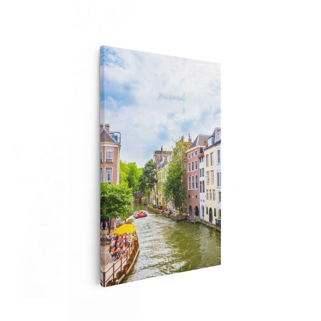 Canvas schilderij vooraanzicht Huizen Aan De Oudegracht In Utrecht