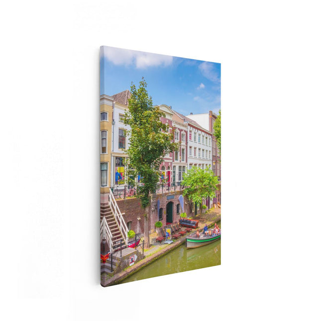 Canvas schilderij vooraanzicht Huisjes Aan De Oudegracht In Utrecht