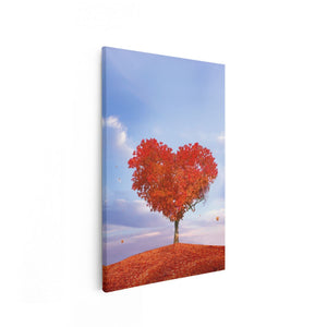Canvas schilderij vooraanzicht Rode Liefde Boom In Een Hart Vorm