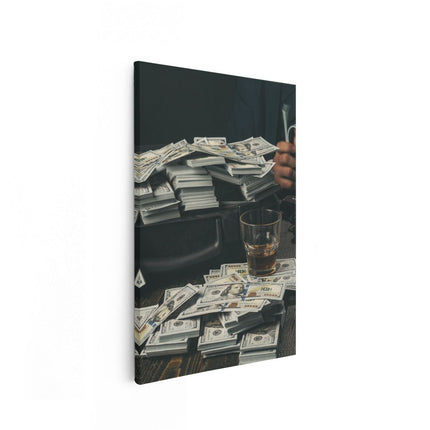 Canvas schilderij vooraanzicht Dollar Geld Briefjes Op Tafel Van De Maffia