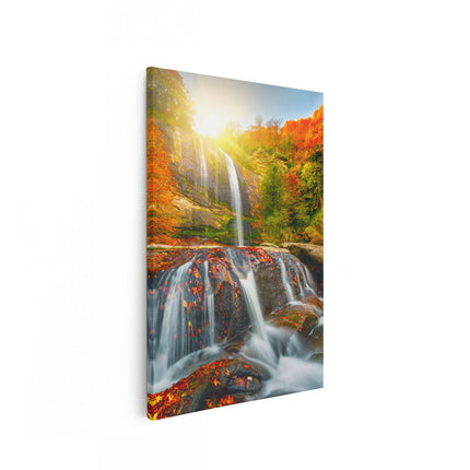 Canvas schilderij vooraanzicht Waterval In De Herfst Kleuren