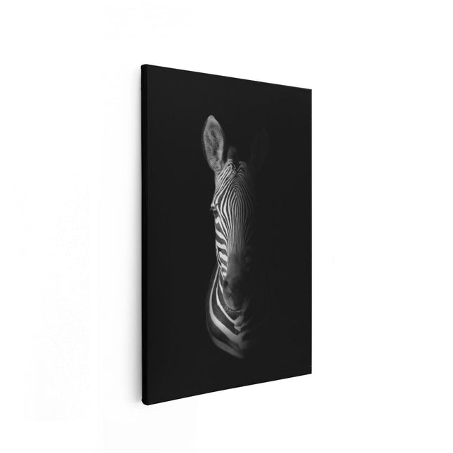Canvas schilderij vooraanzicht Halve Zebra - Zwart Wit