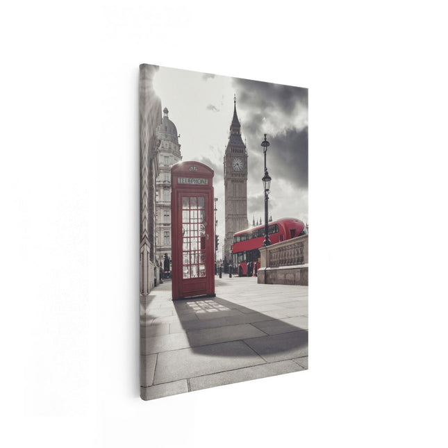 Canvas schilderij vooraanzicht Rode Telefooncel in Londen bij de Big Ben