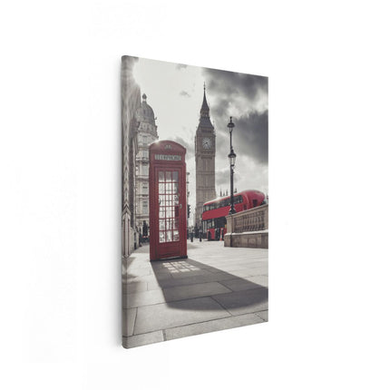 Canvas schilderij vooraanzicht Rode Telefooncel in Londen bij de Big Ben