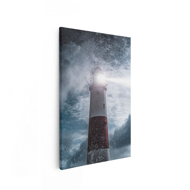 Canvas schilderij vooraanzicht Vuurtoren tijdens de Regen Storm