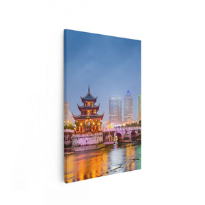 Canvas schilderij vooraanzicht Rivier bij Stad Guiyang in China