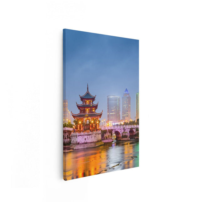 Canvas schilderij vooraanzicht Rivier bij Stad Guiyang in China