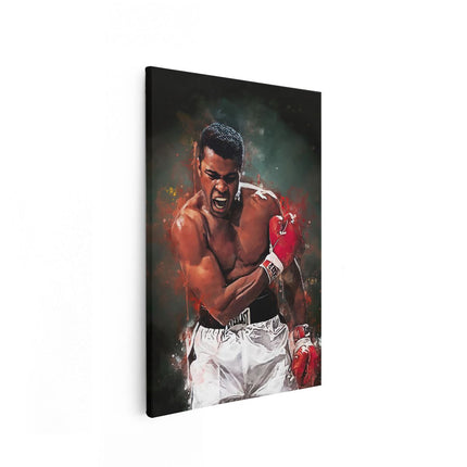 Canvas schilderij vooraanzicht Bokser Muhammad Ali in Actie