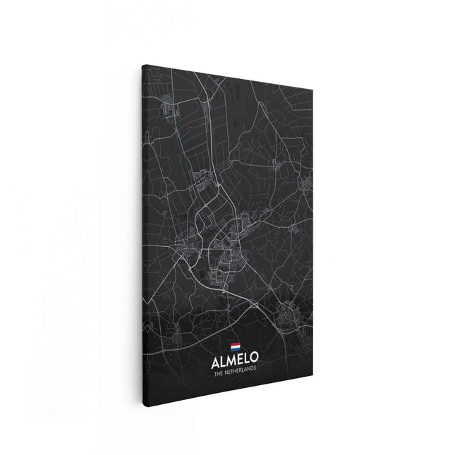 Canvas schilderij vooraanzicht Stadskaart Almelo in het Zwart
