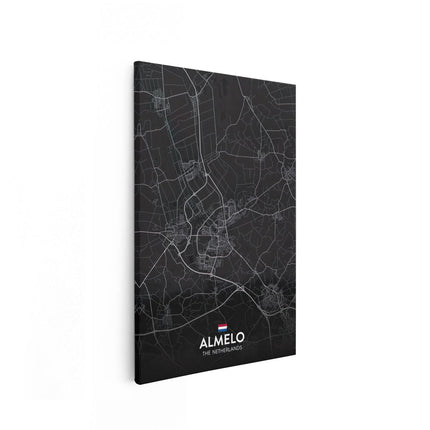 Canvas schilderij vooraanzicht Stadskaart Almelo in het Zwart