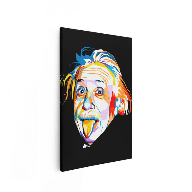 Canvas schilderij vooraanzicht Albert Einstein in Abstracte Kleuren