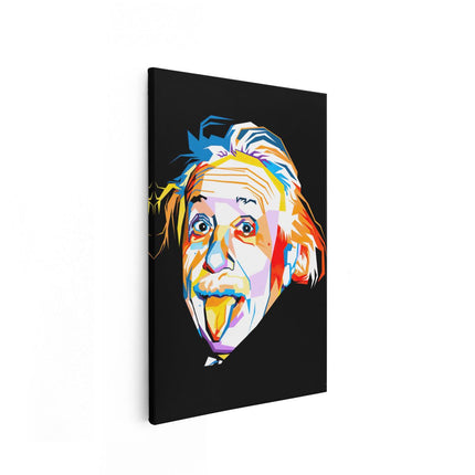 Canvas schilderij vooraanzicht Albert Einstein in Abstracte Kleuren