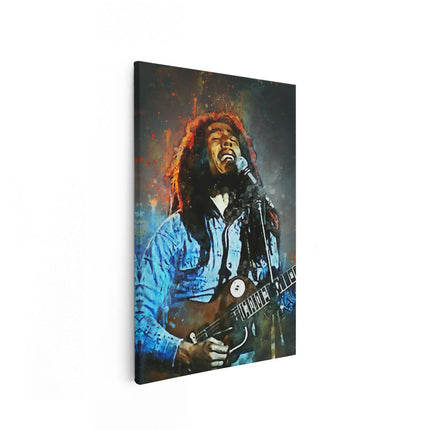 Canvas schilderij vooraanzicht Bob Marley met zijn Gitaar